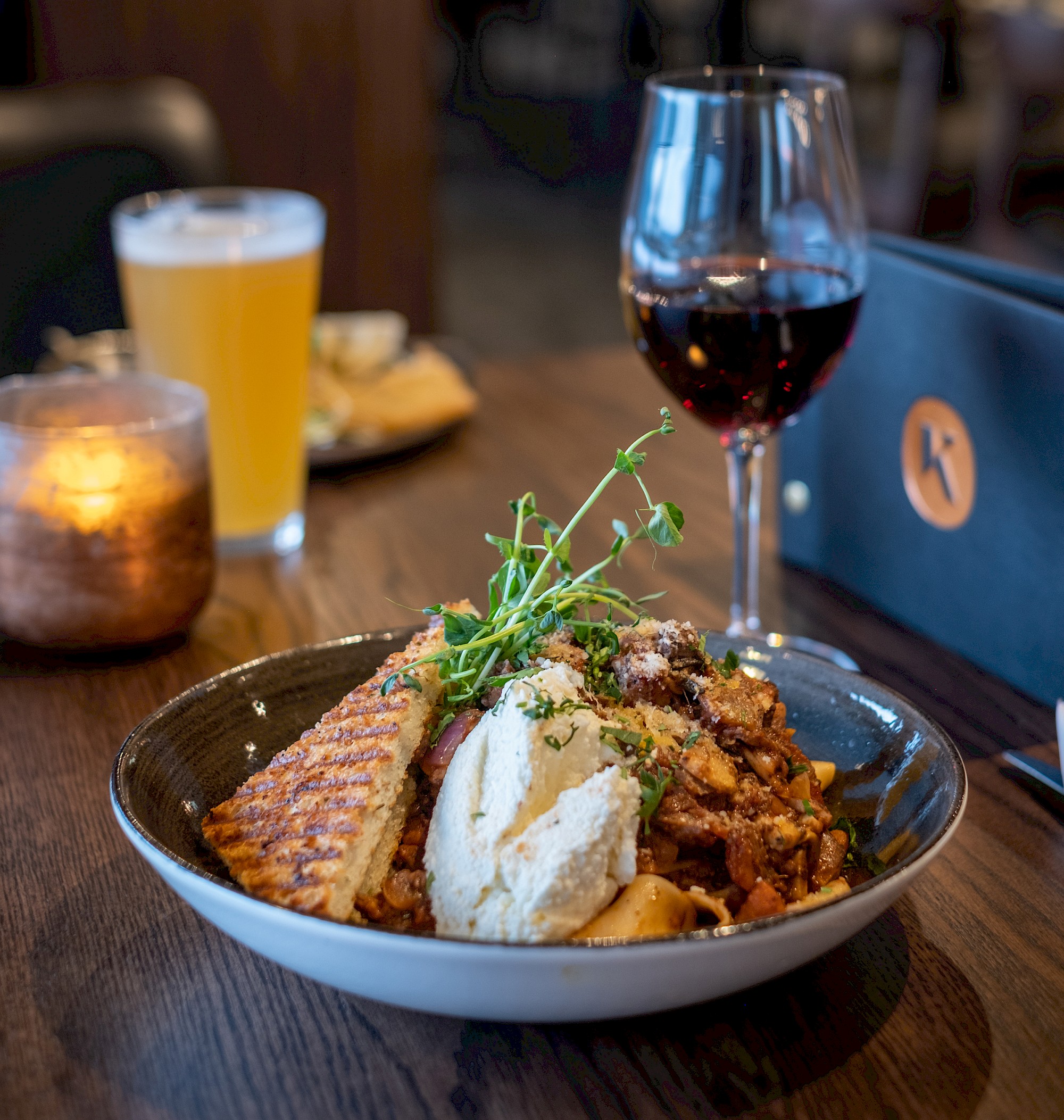 The Waypoint Restaurant and Bar. Wine, Wild Boar Ragu Entreé